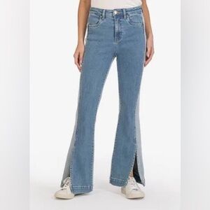 Kut from the Kloth Ana High Rise Flare Two Toned Split Hem Jeans Size 10
